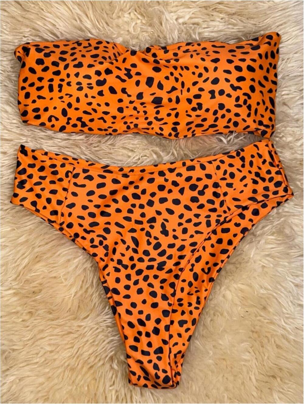 Vibrant Orange Leopard Print Bandeau Set